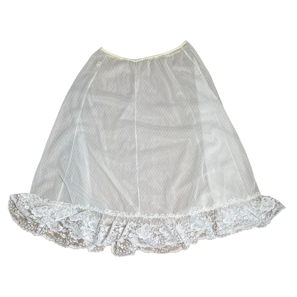 CL Signature Vintage 70s Polka Dot Lace Petticoat Slip Skirt Large White